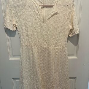 Madewell Cream V-Neck Puff Sleeve Mini Dress